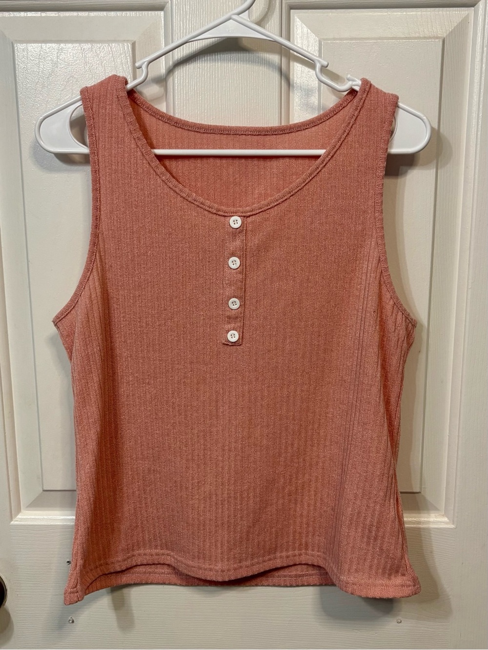 Women’s Ribbed Button Tank Top - Dusty Rose - Picture 1 of 2
